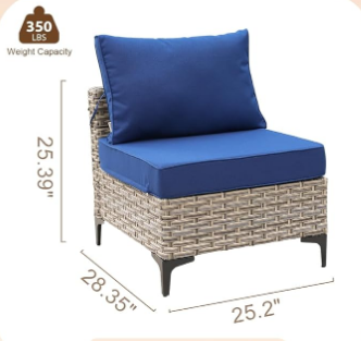 TRADEMAX Outdoor Patio Sofa, All Weather Outdoor Water Repellent Sofa, PE Rattan Wicker Small Sectional Sofa for Garden Backyard Porch Poolside, Navy Blue