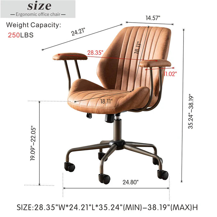 HOOOWOOO Office Chair Suede Fabric for Executive and Home Office Ergonomic Chair-Light Brown