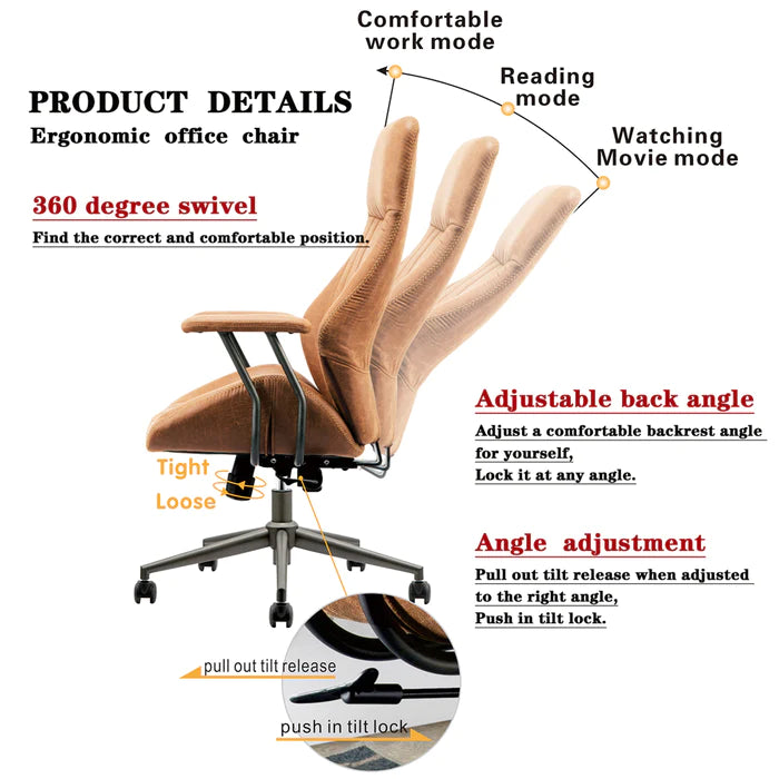 HOOOWOOO Ergonomic Office Chair, Adjustable Mid Back Cushion Lumbar Support Desk Chair With Silent Wheels, Smooth&Durable Gaming Chair For Home,Living Room