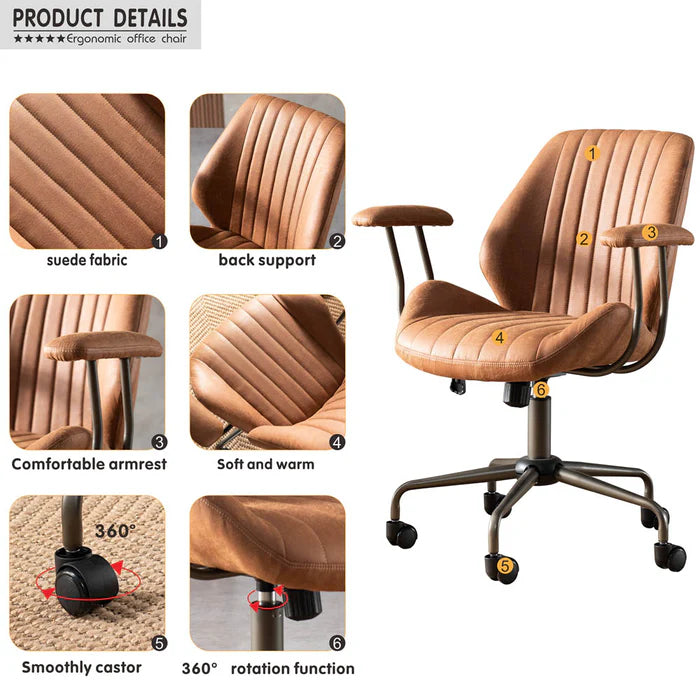 HOOOWOOO Office Chair Suede Fabric for Executive and Home Office Ergonomic Chair-Light Brown