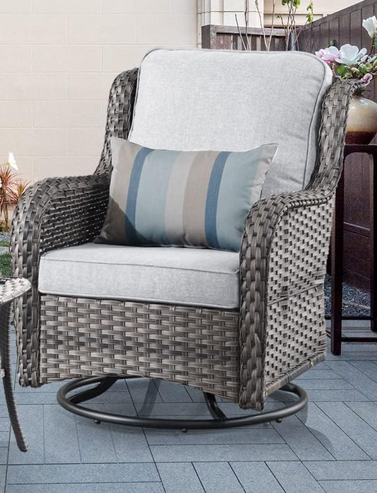 OTHILOA Patio Swivel Chair,Outdoor 360 Degree High Backrest Rocking Chair,PE Wicker Chair for Patio Bistro