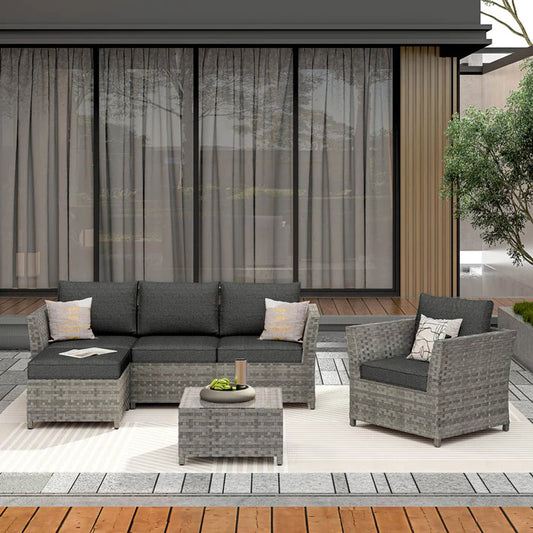 HOOOWOOO Patio Furniture Set New Rimaru 6-Piece with 2 Pillows, No Assembly Required