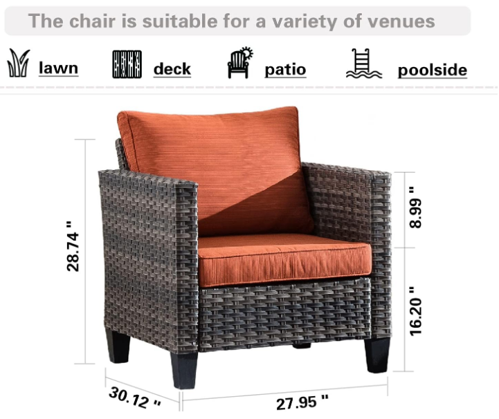 ORVILOE Patio Furniture Outdoor All Weather Wicker for Courtyard Terrace Balcony Outdoor Garden