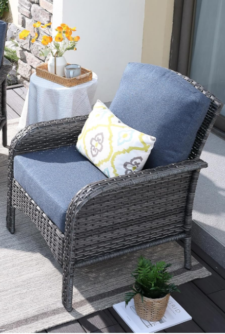 ORLAOD Outdoor Rattan Chair, All Weather High Back Rattan Chair with Comfortable Cushions