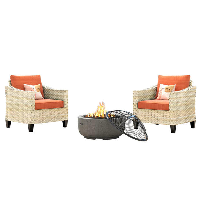 HOOOWOOO Athena Series Outdoor Patio Furniture Set with Fire Pit 3-Piece