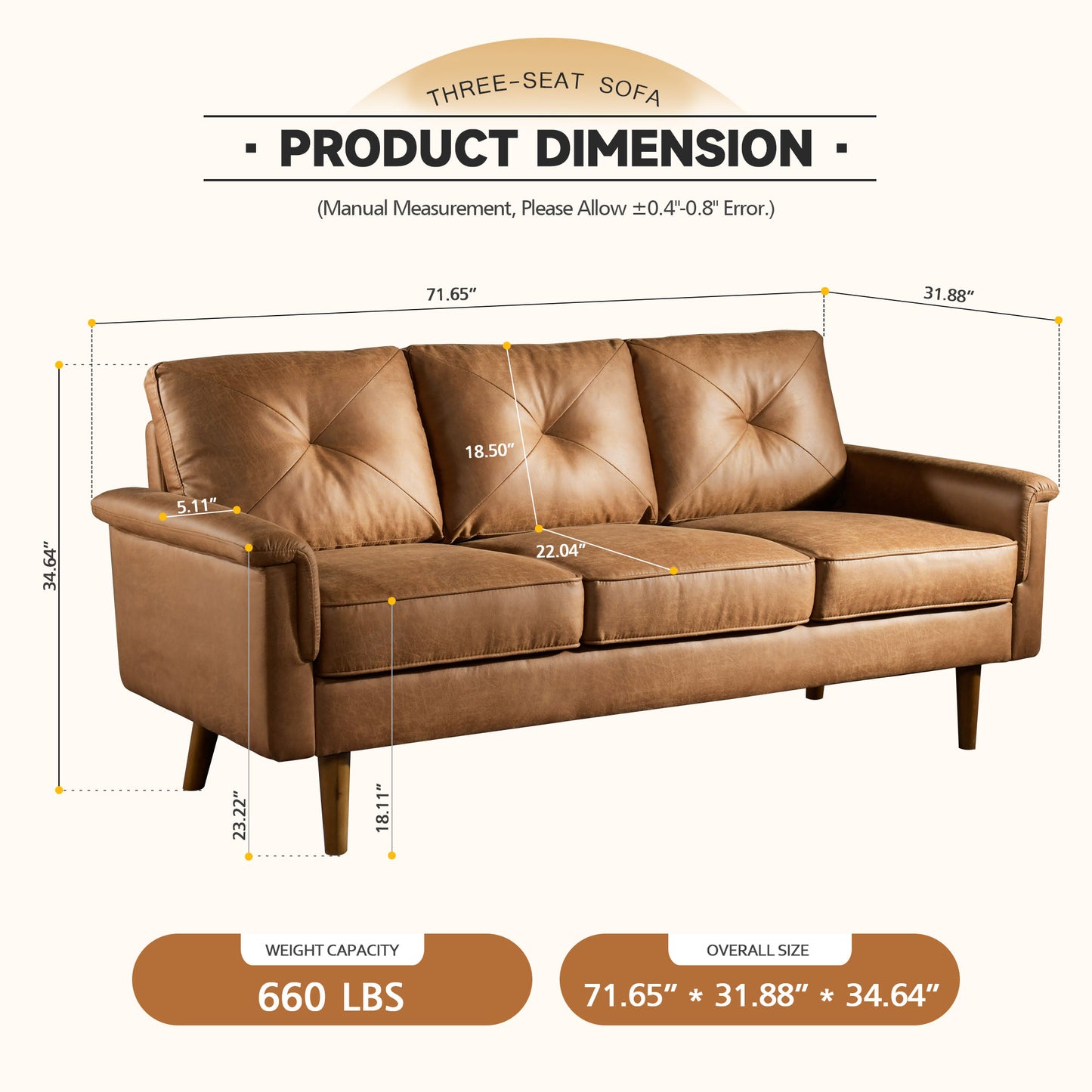 HOOOWOOO 72"Hot Stamping,Mid Century Living Room Sofa, Pit Stripe Fabric, Cat-Scratch-Proof And Easy To Install Sofa For Different House Types