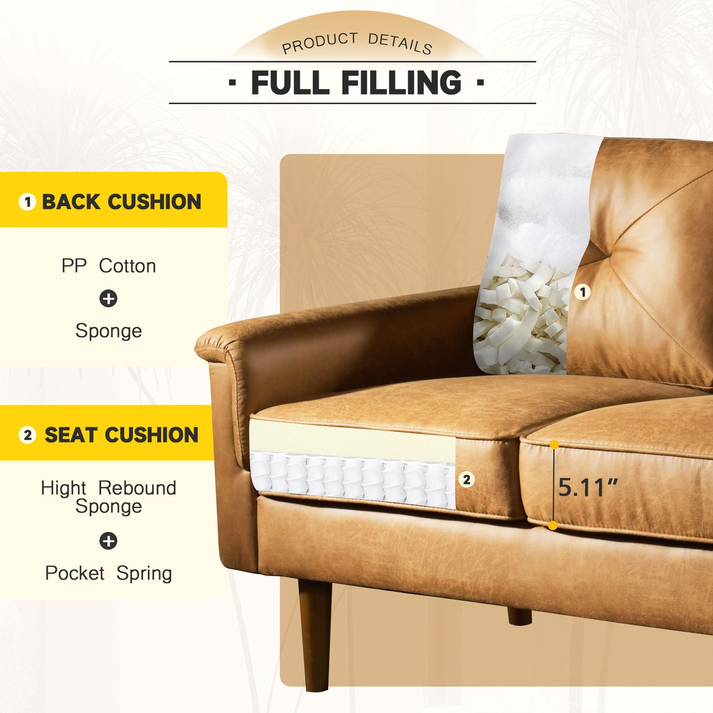 HOOOWOOO 72"Hot Stamping,Mid Century Living Room Sofa, Pit Stripe Fabric, Cat-Scratch-Proof And Easy To Install Sofa For Different House Types