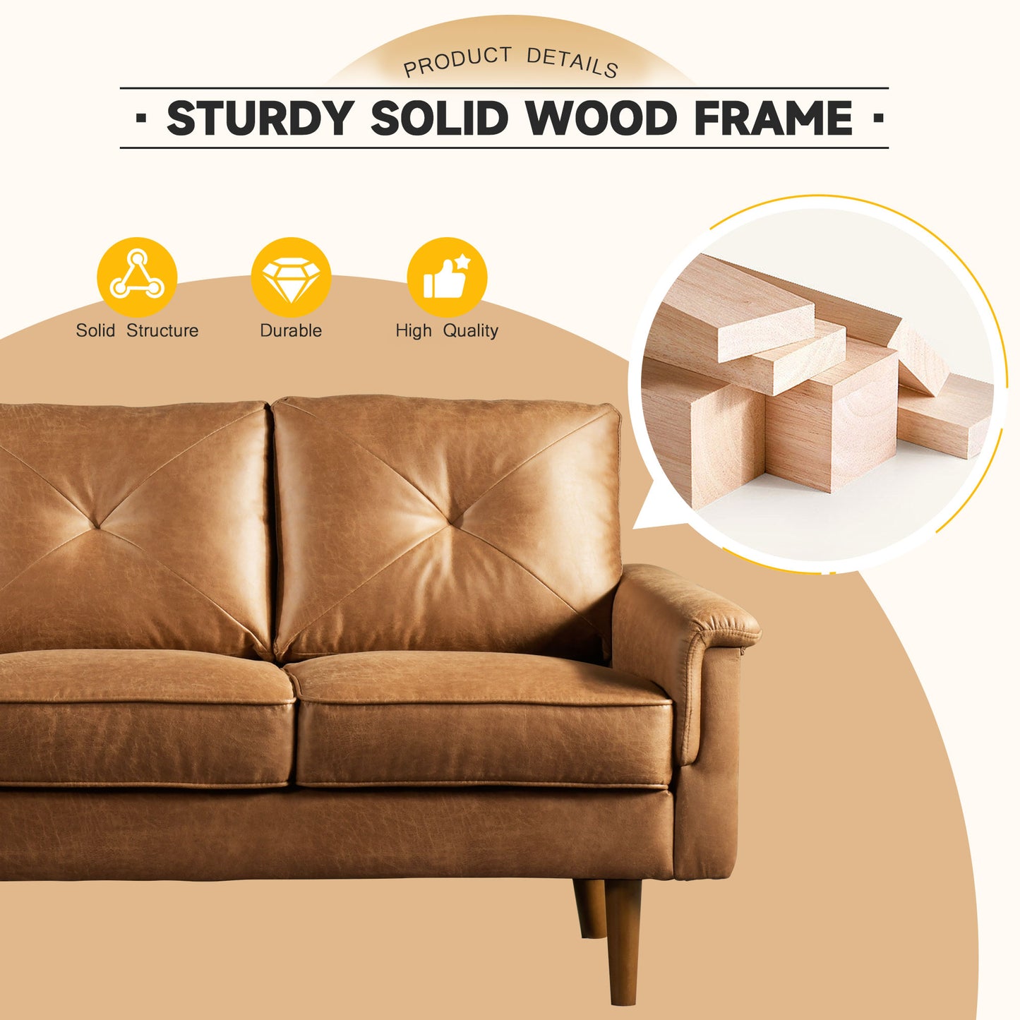 HOOOWOOO 72"Hot Stamping,Mid Century Living Room Sofa, Pit Stripe Fabric, Cat-Scratch-Proof And Easy To Install Sofa For Different House Types