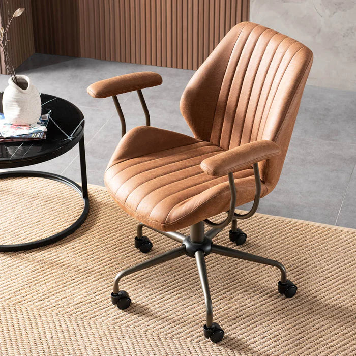 HOOOWOOO Office Chair Suede Fabric for Executive and Home Office Ergonomic Chair-Light Brown