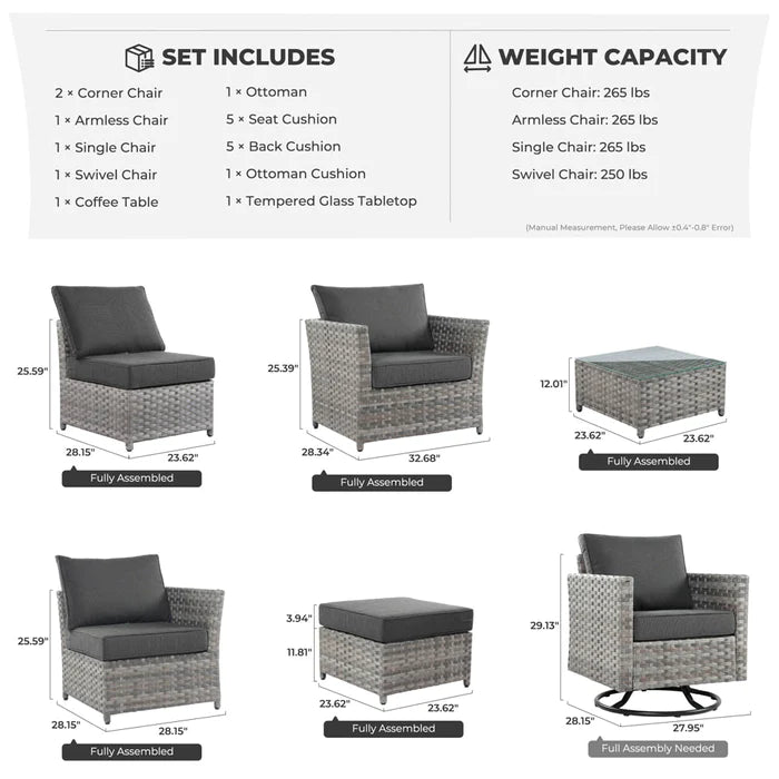 HOOOWOOO New Rimaru Series Patio Furniture Set 7-Piece include Swivel Chairs Set Minimal Assembly