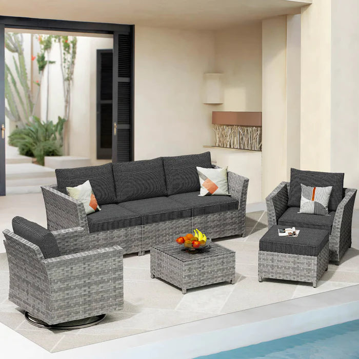 HOOOWOOO New Rimaru Series Patio Furniture Set 7-Piece include Swivel Chairs Set Minimal Assembly