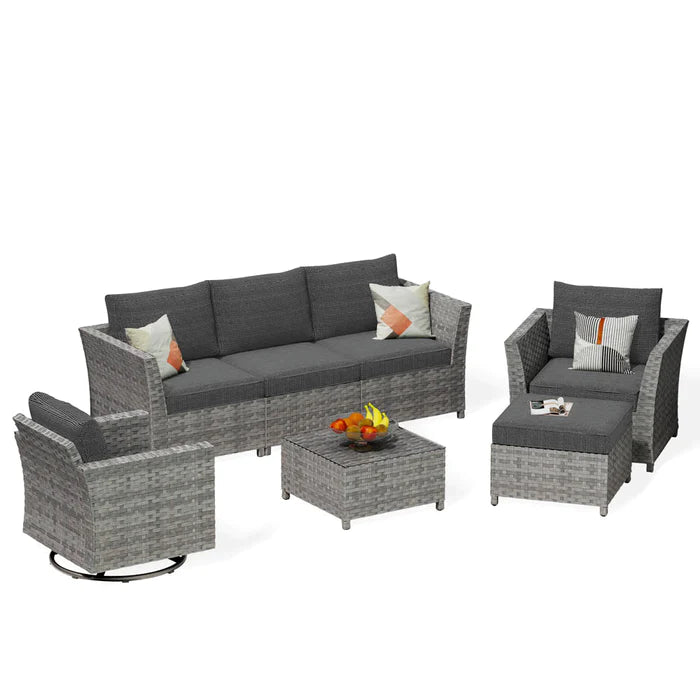 HOOOWOOO New Rimaru Series Patio Furniture Set 7-Piece include Swivel Chairs Set Minimal Assembly