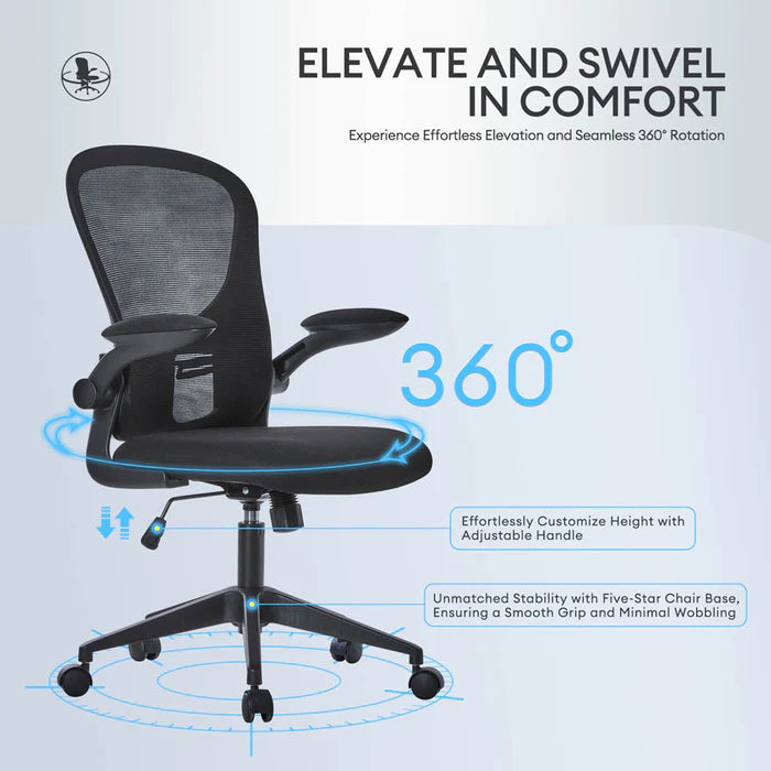 HOOOWOOO Ergonomic Office Chair, Adjustable Mid Back Cushion Lumbar Support Mesh Desk Chair With Silent Wheels, Smooth&Durable Gaming Chair For Home,Living Room