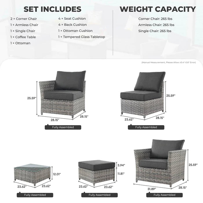 HOOOWOOO Patio Furniture Set New Rimaru 6-Piece with 2 Pillows, No Assembly Required