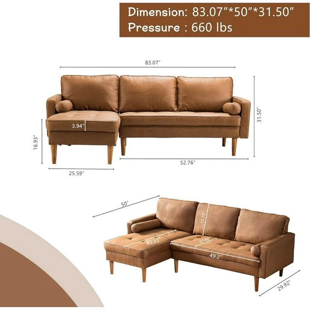 HOOOWOOO L-shape Sectional Sofa Couch,3-seat Suede Fabric Sofa Modern Accent Couch Lounge for Small Spaces(Left Chaise,Light Brown)